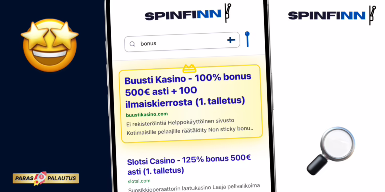 Kuvassa näkyy Spinfinn nettikasinoiden hakukone.